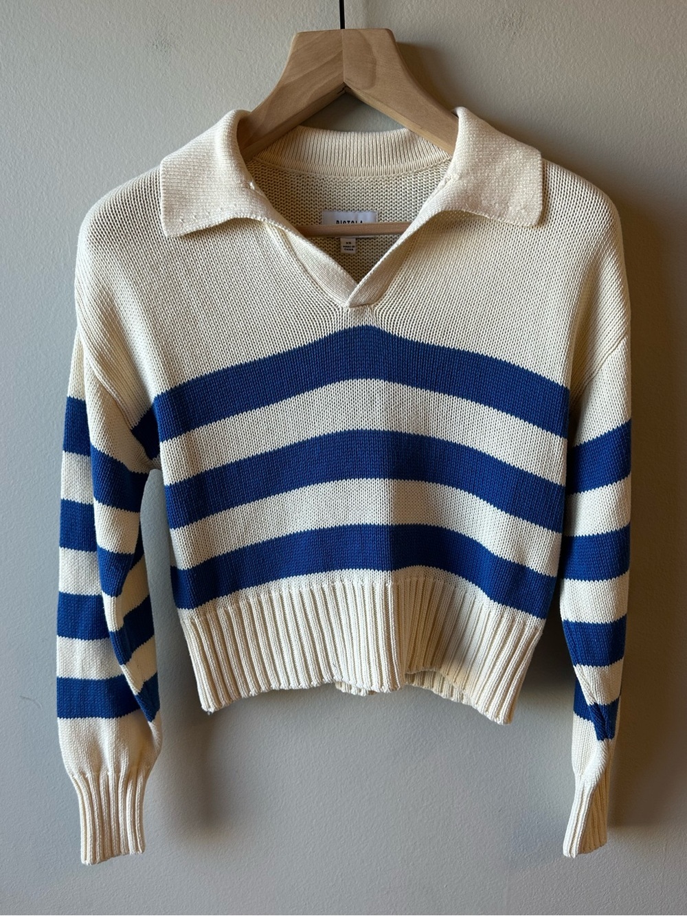 Pistola Striped Collared Knit Sweater - Cream & Blue